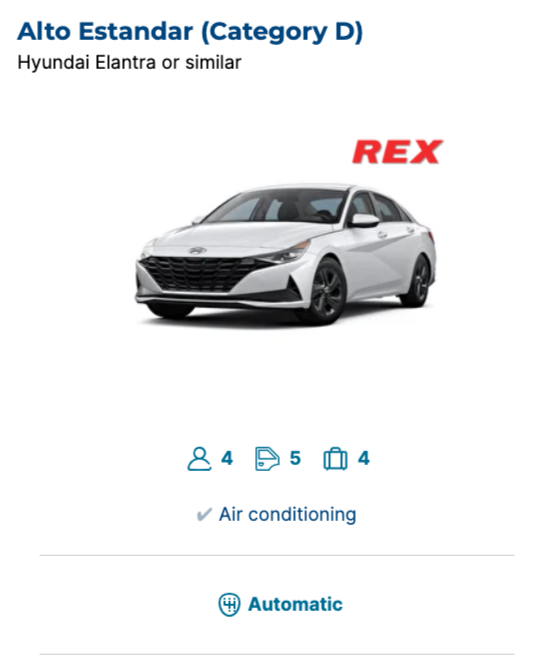 Alto Estandar (Category D) – Hyundai Elantra or similar