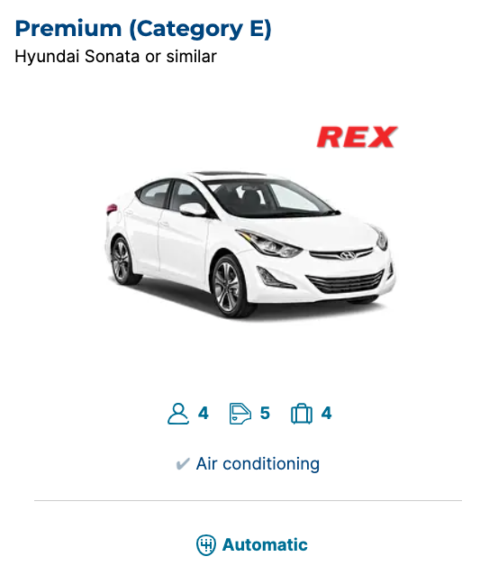 Premium (Category E) – Hyundai Sonata or similar