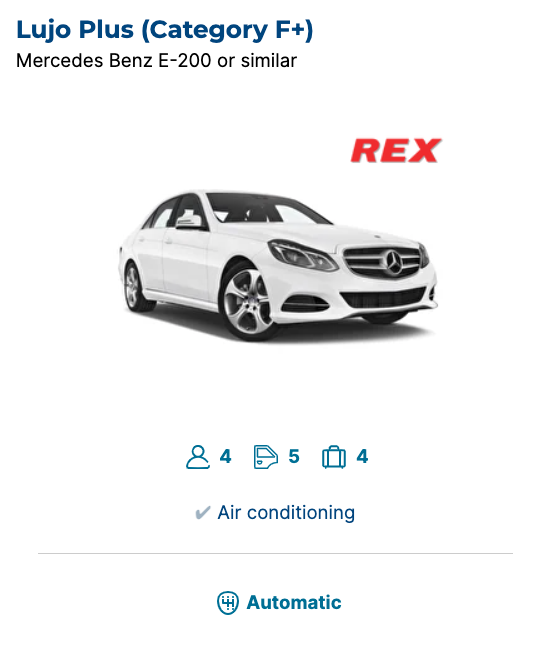 Lujo Plus (Category F+) – Mercedes Benz E-200 or similar