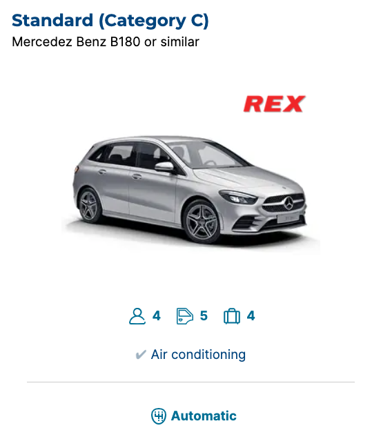 Standard (Category C) – Mercedez Benz B180 or similar