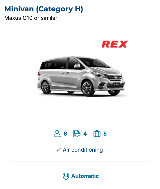 Minivan (Category H) – Maxus G10 or similar