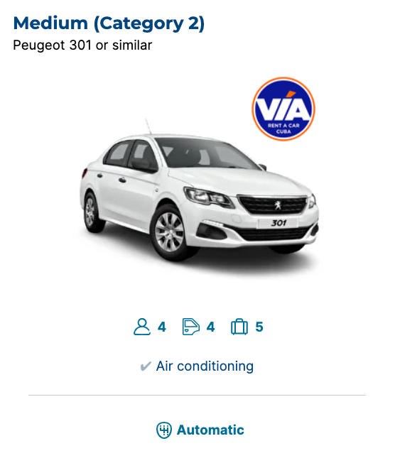 Medium (Category 2) – Peugeot 301 or similar