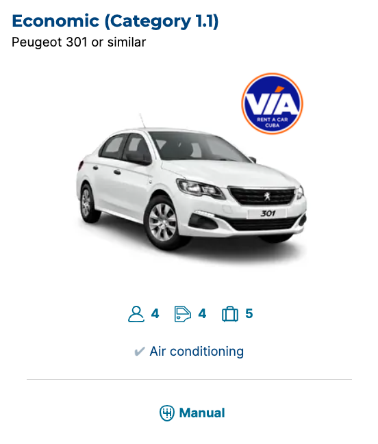 Economic (Category 1.1) – Peugeot 301 or similar